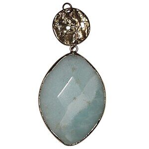 Elegant Textured Chunky Blue Pendant Gold Tone Retro 50s 60s Fashion Jewelry